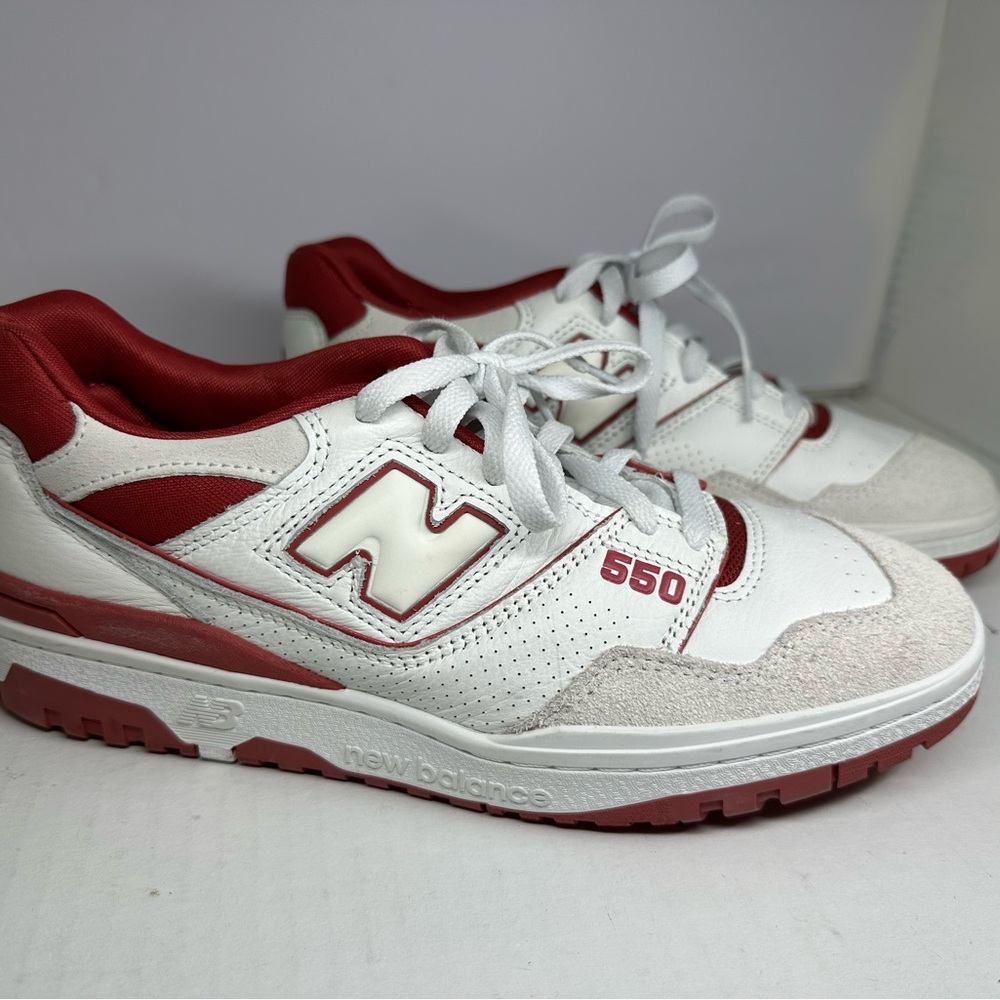 New Balance 550 White AstroDust Men's Sneakers in Red and White 11